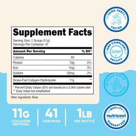 Nutricost Collagen Peptides Powder 1LB (454 G) - Grass Fed Bovine Collagen Hydrolysate (Unflavored)