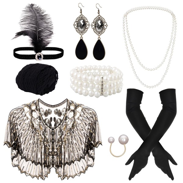 11 Pieces 1920s Fapper Accessories Set for Women Feather Headpiece