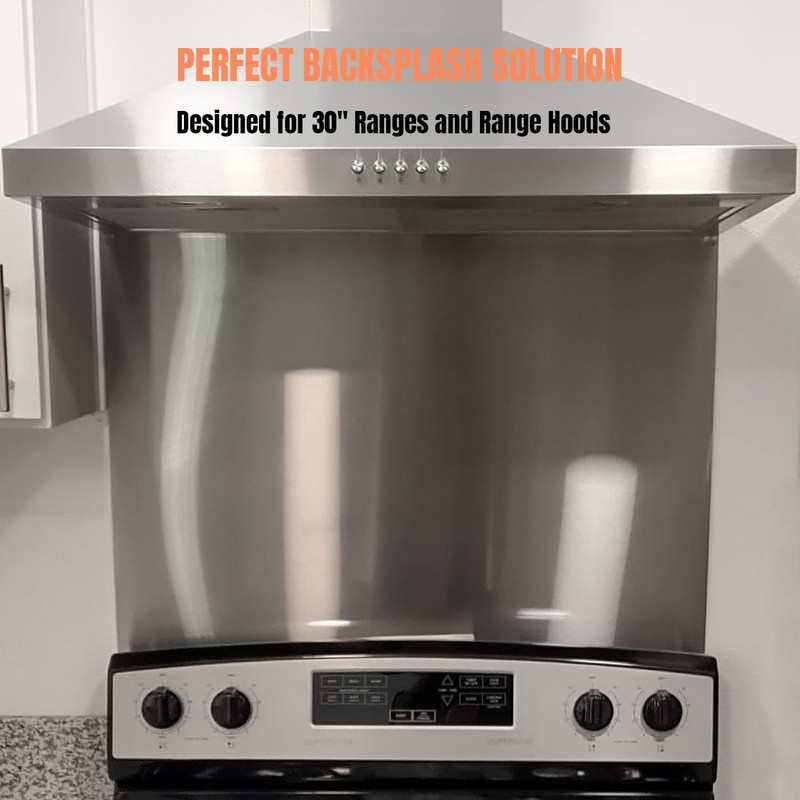 24" By 30" Stainless Steel Stove Backsplash, Reversible Ultra Flat