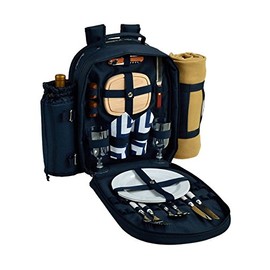 Picnic at Ascot - Deluxe Equipped 2 Person Picnic Backpack with Cooler, Insulated Wine Holder & Blanket - Chevron Blue
