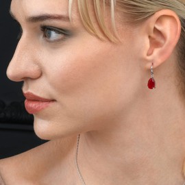 Namana 925 Sterling Silver Earrings for Women and Teen Girls with Pear Shaped Red Stones, Teardrop Ruby Red Earrings for Women, Silver Drop Earrings for Women with Ruby Red Stones