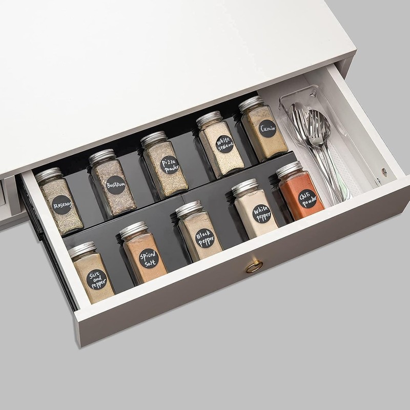 NEETBU 6PCS Expandable Spice Drawer Organizer Insert, Adjustable Tiered Countertop