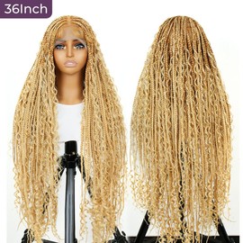 SuperNova #T274/614 36 Inches Full Lace Premium Synthetic Fiber Bohemian Box Braided Wigs Knotless - Hair Color: #T274/614-Large Cap Size-36