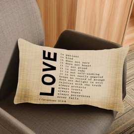 Nicokee Throw Pillow Cover Love Quote 1 Corinthians 13 4-8 Decorative Pillow Case Home Decor 20x12 Inches Pillowcase