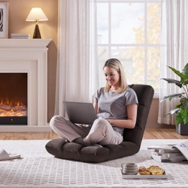 Yaheetech Floor Folding Chair with Back Support, Padded Folding Gaming Sofa Chair with 14 Adjustable Backrest, Adults Couch Recliner, Floor Seating Lounge Chair, Armless Meditation Chair, Brown, 2PCS