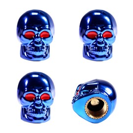 Yourkar 4 PCS Skull Style Valve Caps, Copper Red-Eyed Skull Tire Valve Protection Cover with Rubber Ring, Decorative Wheel Valve Cover for Car Motorcycle Bicycle, Car Accessories (Blue)