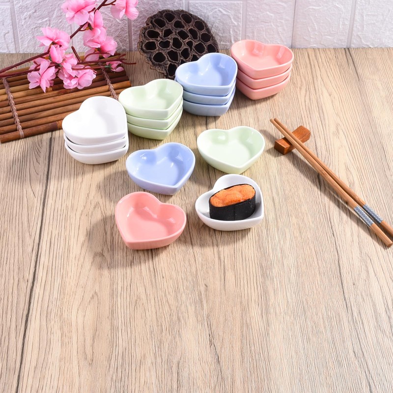 Pink Love Heart Shaped Ceramic Sauce Dish Set of 6,