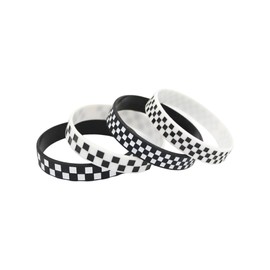 ChungLong0593 4PC Black & White Silicone Sports Bracelet Racing Flag Check Bracelet