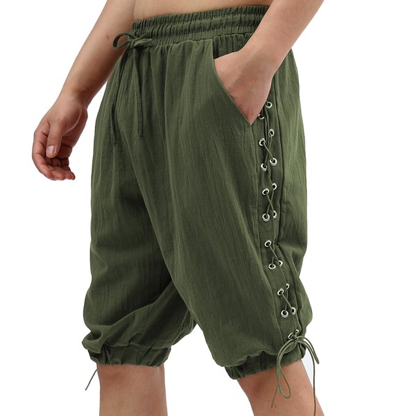 SYQBR Men's Medieval Pirate Cotton and Linen Shorts, Breathable Fabric,