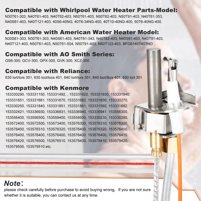 Upgrade 100112330 Water Heater Pilot Assembly, Replace 9007876 Thermopile, Compatible