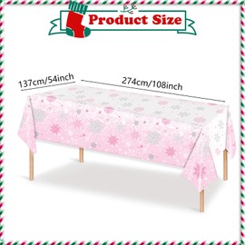 LUVDECO 2 Pcs Tablecloth Christmas Decorations Pink Snowflake Tablecloth Blue Winter Table Cover Rectangular Table Runners Christmas Home Decor Holiday Winter for Table Decor Dinner Party (pink)