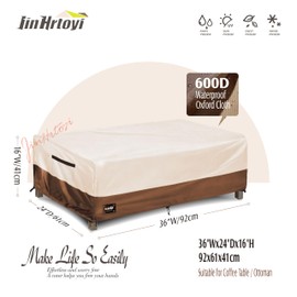 Outdoor Coffee Table Cover Waterproof, Patio Rectangular Side Table Covers, 36W x 24D x 16H Inches Outdoor Tables Cover,Beige&Brown