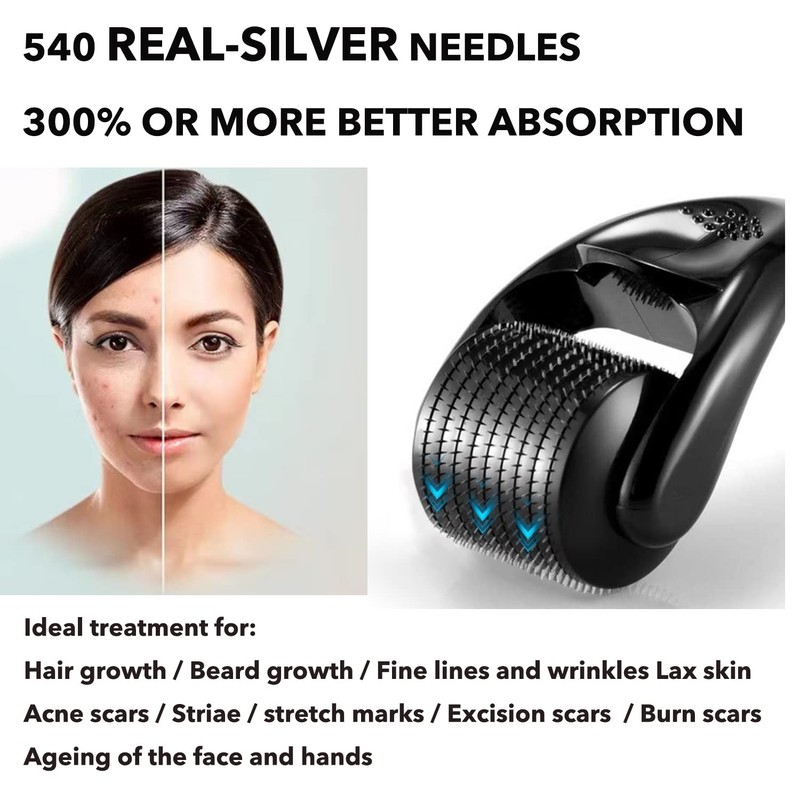 AUDUODUO® Derma Roller 0.3 mm with Real Silver Needles, Micro