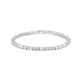 Tennis Bracelet for Women Crystal Rhinestone Bracelet for Teen Girls Silver Rose Gold Dainty Full Diamond Bracelets Mothers Day Gifts Birthday Gifts (Silver single layer)