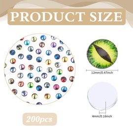 CRAFTYMELODY Pack of 200 Glass Cabochon Eyes 2 Styles 12 x 4 mm Mixed Colours Dragon Eyes for Making Clay Dolls Accessories DIY Plush Doll Stuffed Toys Jewellery Accessories