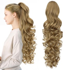 Cephermer Ponytail Extension, 24" Claw Clip in Ponytail Extensions Long Curly Wavy Ponytails Hair Extension Jaw Clip on Pony Tails Hairpiece for Women Ash Blonde