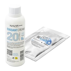 NAVIR Profesional | Hair bleaching pack | Decoblonde blue bleaching powder up to 7 levels with Keratin + Cream peroxide | For women and men (Powder 25 g + Peroxide 75 ml 20 Vol)