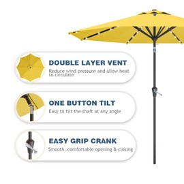 Tobeos 9FT Patio Umbrella with Solar Lights,Outdoor Market Umbrella with Tilt and Crank, LED Lighted Table Umbrella for Garden,Deck,Backyard,Pool,Beach(Yellow)