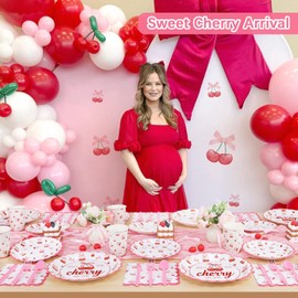 175pcs Cherry On Top Baby Shower Decorations Plates Set, She's The Cherry On Top Decorations Paper Plates Napkins Cups Cutlery for 25 Guests