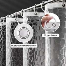 Startseite Clear Shower Curtain - 3D Effect Shower Curtains Mould Proof Resistant with 3 Magnets, PEVA Waterproof Bathroom Curtains with 12 Hooks, 180 x 180 cm