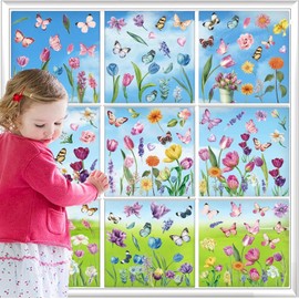 Window Stickers, Window Decoration Flowers, Window Stickers Spring Summer for Glass, Children's Room, Bathroom