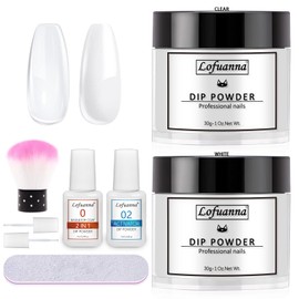 lofuanna Lofuanna Dip Powder Nail Kit-30g Clear&White Dipping Powder Starter Kit with 2 IN 1 Base&Top Coat and Activator,No UV/LED Needed,Easy Apply Nail Art Manicure Set for Beginners