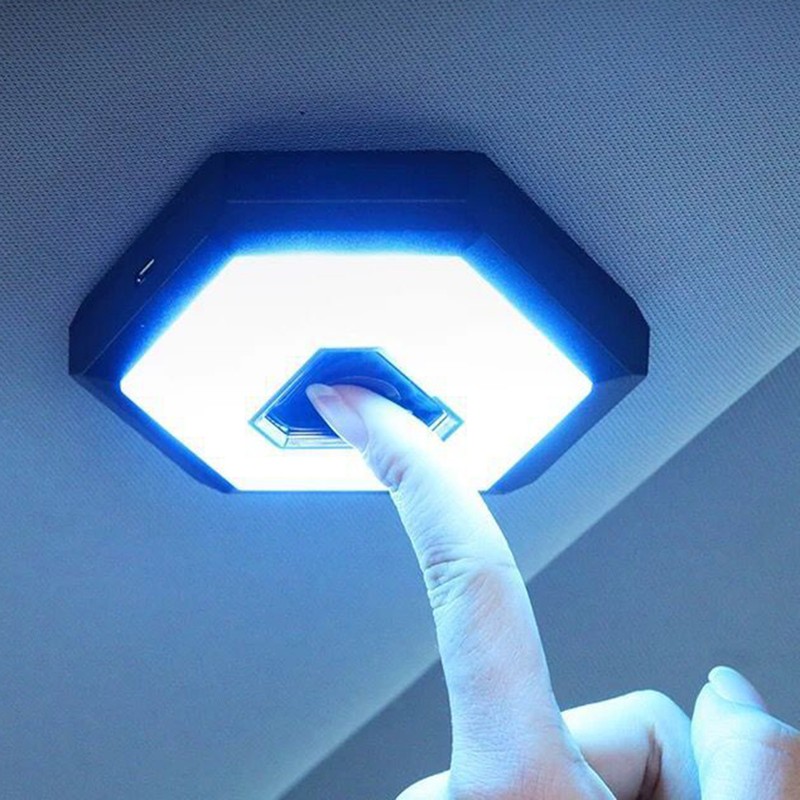 Auto Ceiling Lamp LED Rechargeable Interior Press Light 10.5x9.2x1.2cm Car