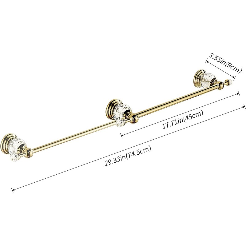 WNEBATH Crystal Gold Towel Bar, Gold Adjustable Bathroom Towel Holder