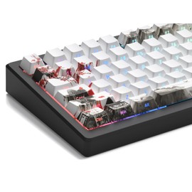 Womier PBT Keycaps, Custom White Japanese Keyboard Keycaps 60 65 75 100 Percent, Shine Through Cherry Profile Keycaps, Doubleshot Side Print Dye Sub Keycaps Set 127 Keys, Cherry Blossom (White3)