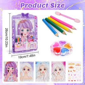 Aomig Watercolor Painting Book for Kids, Arts and Makeup Crafts for Kids, Drawing Set for Girl Travel Pocket Watercolor, Make Up Play on Paper & Princess Dazzling Stickers for Girls Birthday