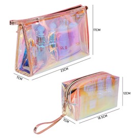 2 Toiletry Bag with 2 Dispensing Bottles, Clear Dispensing Bag, Cosmetic Bag, Stylish Laser Toiletry Bag, Waterproof, Suitable for Travel