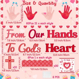 106Pcs Valentine's Day Christian God’s Heart Bulletin Board Set, Handprint Heart Cross Cutouts and Plaid Border Trim for Sunday School Church Religious Chalkboard Door Decoration Supplies