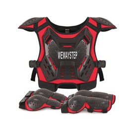 Kids Dirt Bike Gear Motorcycle Armor, Chest Protector Motocross Motorcycle Protective Gear Motorcycle Body Armor Vest with Elbow Knee Protector Pads Suit (Red)