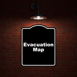 Evacuation Map BLACK Minimalist Aluminum Composite Sign 20 x 24 inches