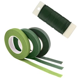1 Roll Painted Iron Wire, Green Wreath, 11.8 ft (35 m), 22# Artificial Flower, Flower Decoration Wire, 3 Rolls of 66.9 ft (18 m) Tape, Flower Materials, Florists, Crafts, DIY Accessories