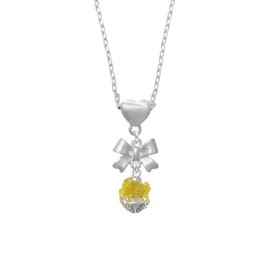 Delight Jewelry Hot Yellow Hibiscus Flowers Spinner Silvertone Bow Heart Necklace, 18+2" Extender