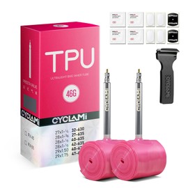 2-Pack Gravel Bike TPU Inner Tube 46g, CYCLAMI Ultralight 700 x 32-47C Bicycle Tire 28 inch Metal Presta Valve 45mm I MTB Tube 29 inch I TPU Road Bike 28 inch (with a Multi-Functional Tire Pry Bar)