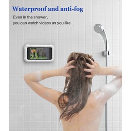 Mistriddle Waterproof Shower Phone Holder with 360° Rotation, Angle Adjustable, Wall Mounted Phone Holder for Bathroom Mirror Bathtub Kitchen, Up to 6.8 Inch (Upgraded)