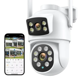 3k 6MP Security Camera Outdoor Dual Lens, 2.4Ghz WiFi 360°PTZ Surveillance Camera with Dual Screen,2-Way Audio,Color Night Vision,Auto Tracking,Works with Alexa