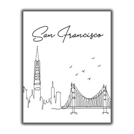 San Francisco City Skyline CityScape Wall Art - 11x14 UNFRAMED, Minimalist Line Art Black & White Decor Prints. A Perfect Gift for Anyone Who’s Ever ‘Left Their Heart in San Francisco”!