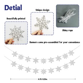 Pack of 2 Glitter Winter Decoration Garland, Snowflakes Decorative Flag, Garland Christmas for Snowflakes Decoration, Christmas Decoration, Winter Decoration (Silver)