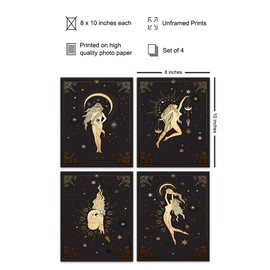 Boho Wall Decor for Women - Bohemian Home Decor - Wicca, Wiccan, Witch, Witchy Magic Pagan Supplies, Gifts - Celtic Black Magic Fairy Woman Wall Art - Celestial Goddess Moon Wall Decor