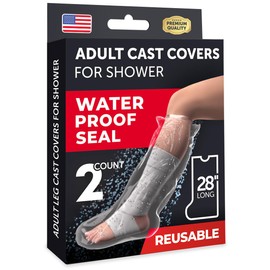 100% Waterproof Cast Covers for Shower Leg - 2pk - Tight Seal - Reusable Adult Half Leg Cast Protectors - Knee, Ankle, Foot - After Surgery Bandage and Dressing Cast Bag for Wounds and Burns