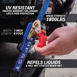 Jetski Ratchet Tie Down Strap - Made in NZ - 1" x 8' Heavy Duty With Floating PVC Hook - for Jetskis, Seadoo, Waverunner & PWCs - 1,800lbs Break Strength - 1 Strap (Blue)