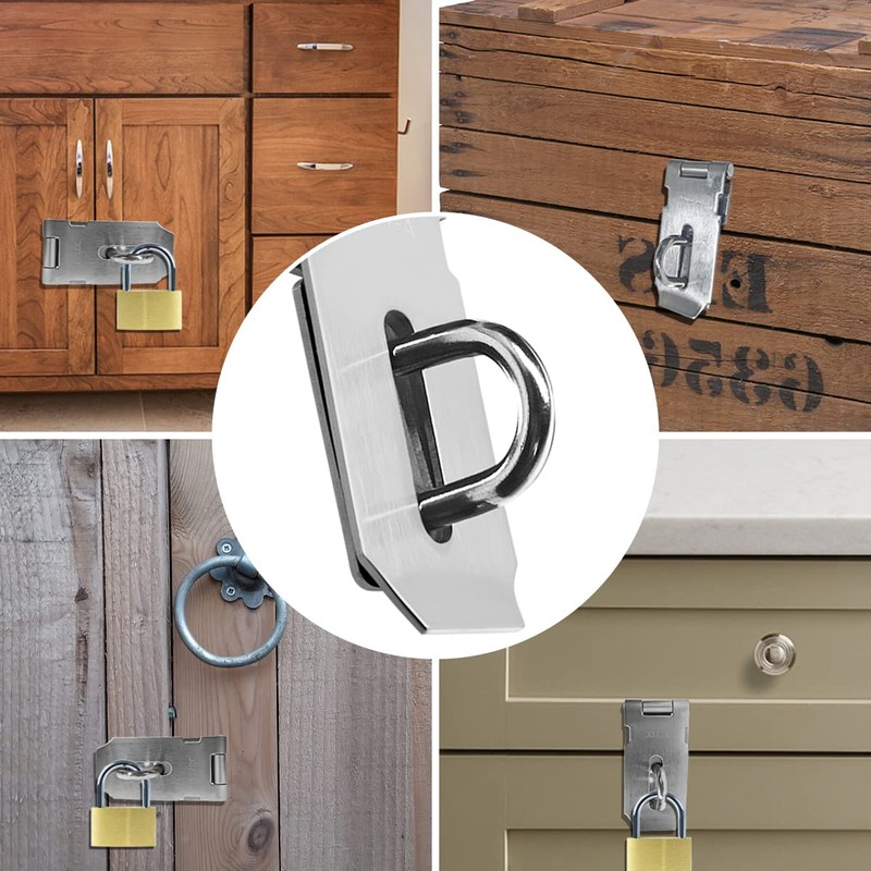 2Pcs Stainless Steel Gate Lock Hasp, Safety Packlock Clasp Lock