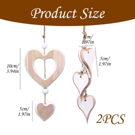 Pack of 2 Heart Decorative Wooden Pendants Hanging Wooden Decorative Heart Window Decoration Hanging Window Hanging Decoration Hanging Decoration Wooden Hearts Hanging for Living Room Door Window Tree