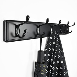 Badiano Wooden Coat Rack, Wall-Mounted Organizer for Closet, Entryway, Hallway, Foyer, Bedroom, Heavy Duty Double Hooks for Hanging Towels, Bags, Hats, Jackets, Key (Black, 5 Hooks)