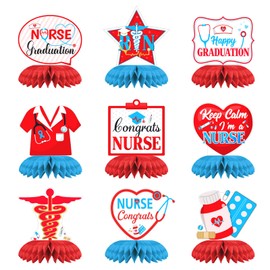 2025 Nurse Graduation Table Decroations RN Honeycomb Centerpieces, Congrats Grad Party Photo Props Decor Supplies Class of 2025 for BSN, Congratulations Graduate, 9Pcs
