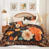 EVENHUG Floral Quilts Set Queen Size Black Sunflower Bedding Set