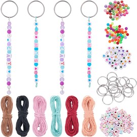 SUNNYCLUE 286Pcs Keychain Making Kits Letter Beads Love Heart Bead Transparent Acrylic Bead Alphabet Beads Loose Spacer Round Beads Key Ring for Keychains Bracelets DIY Gifts Party Favor Supplies